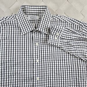 Brooks Brothers Dress Shirt Mens 18-36/37 Checkered Plaid Navy Blue White